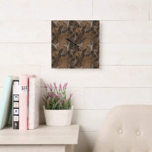 Horloge Carrée Monstera Palm Leo Imprimé Animal Glam 1