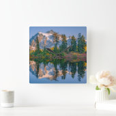 Horloge Carrée Mont Shuksan reflété dans le lac Reflection (Maison)