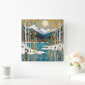 Horloge Carrée Montagne d'hiver de neige (Maison)