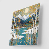 Horloge Carrée Montagne d'hiver de neige (Angle)