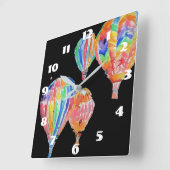 Horloge Carrée Montgolfière Aquarelle Chambre Enfant Noir (Angle)