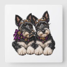 Montre en acier inoxydable Schnauzer Pair Cute Dog