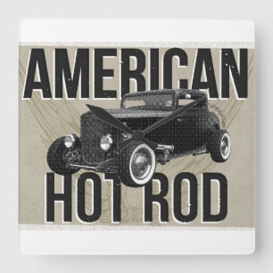 Horloge Carrée Montre murale American Hot Rod. Version marron