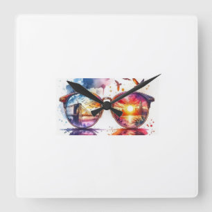 Horloge Carrée Montre Murale Lunettes Artistiques – Reflets de Vi