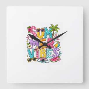 Horloge Carrée Montre Murale "Summer Vibes" – Design Coloré Tropi