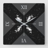 Horloge Carrée Moody Black Silver Witchy Goth Home Décor (Recto)