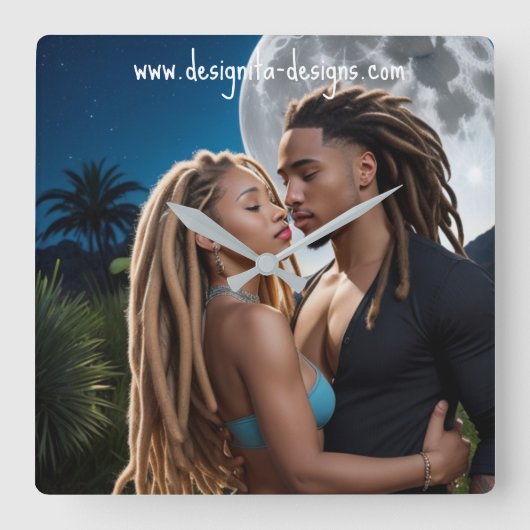 Horloge Carrée Moonlight Couple – Romantic Digital Art (Recto)