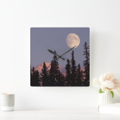 Horloge Carrée Moonrise Early Winter | Anchorage, Alaska (Maison)