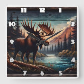 Horloge Carrée Moose majestueuse par Tranquil Mountain Stream (Recto)