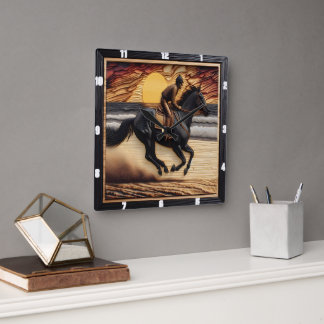 Horloge Carrée Morgan Sand Race : Bois brûlé