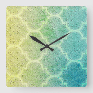 Horloge Carrée Moroccan Inspired Colorful Pattern Wall Clock