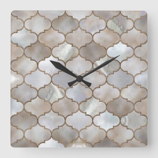 Horloge Carrée Moroccan trellis Pearl and Gold (Recto)