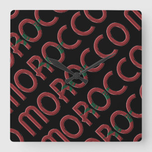 Horloge Carrée Morocco Africa Moroccan Flag Colors Typography