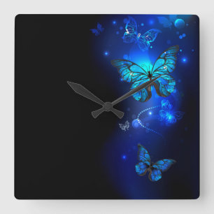 Horloge Carrée Morpho Butterfly in the Dark Background