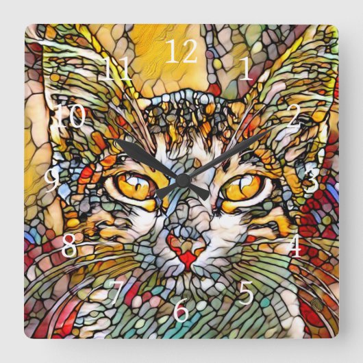 Horloge Carrée Mosaic Multicolor Chat 697 (Recto)