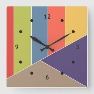 Horloge Carrée MOSAIC rayures triangles couleur I + vos idées