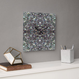Horloge Carrée Mosaïque argentée colorée scintillante v4 - Mandal