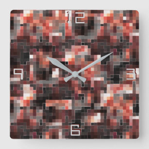 Horloge Carrée Mosaïque carré de style tuile virtuelle en marron