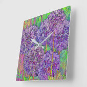 Horloge Carrée Mosaïque d'Allium pourpre avec effets d'aquarelle (Angle)