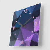 Horloge Carrée Mosaïque en bleu et rose (Angle)