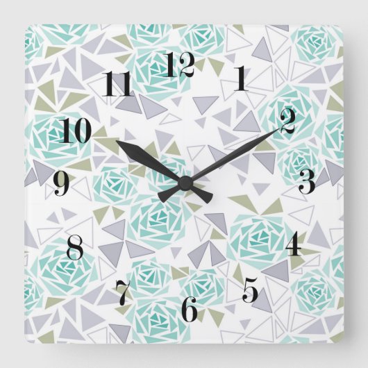 Horloge Carrée Mosaïque, fleurs (Recto)