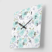 Horloge Carrée Mosaïque, fleurs (Angle)