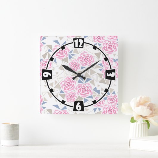 Horloge Carrée Mosaïque, fleurs (Maison)