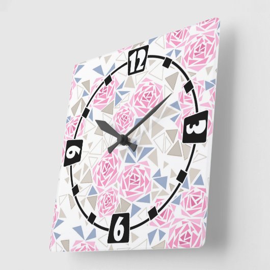 Horloge Carrée Mosaïque, fleurs (Angle)