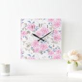 Horloge Carrée Mosaïque, fleurs (Maison)