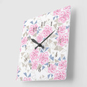 Horloge Carrée Mosaïque, fleurs (Angle)