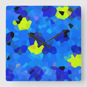 Horloge Carrée Mosaïques bleu et jaune