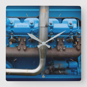 Horloge Carrée Moteur Tracteur bleu