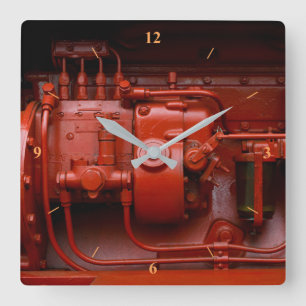 Horloge Carrée Moteur Tracteur rouge