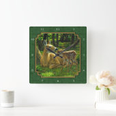 Horloge Carrée Mother Deer and Fawn Forest Green (Maison)