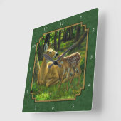 Horloge Carrée Mother Deer and Fawn Forest Green (Angle)