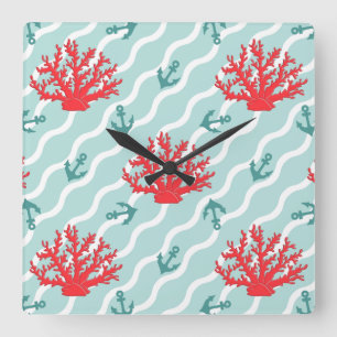Horloge Carrée Motif 1 de corail rouge