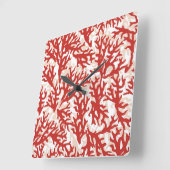 Horloge Carrée Motif 2 de corail rouge (Angle)