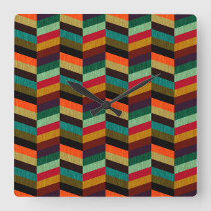 Horloge Carrée Motif à carreaux bicolores colorés
