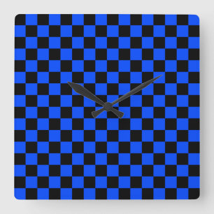 Horloge Carrée Motif à carreaux bleu et noir