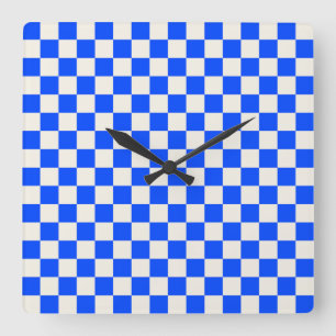 Horloge Carrée Motif à carreaux cobalt et crème
