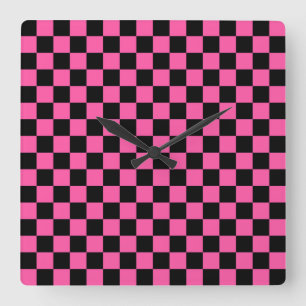 Horloge Carrée Motif à carreaux noir et rose