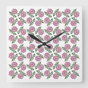 Horloge Carrée motif à feuille fleurie