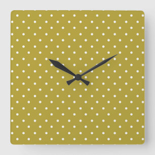 Horloge Carrée Motif à pois blancs jaune moutarde