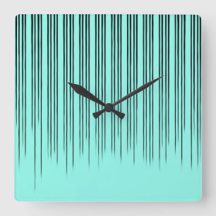 Horloge Carrée Motif à rayures élégant noir/turquoise