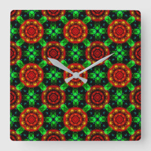 Horloge Carrée Motif Abstrait Floral Moderne Bohème Élégant #504