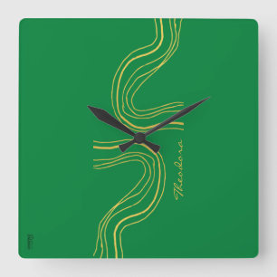 Horloge Carrée Motif Abstrait Gold Green moderne
