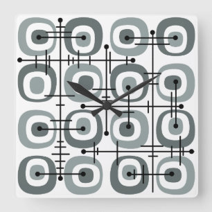 Horloge Carrée Motif Abstrait MCM Milieu de Siècle Gris
