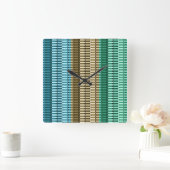 Horloge Carrée Motif abstrait moderne élégant bleu vert jaune (Maison)