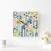 Horloge Carrée Motif Abstrait moderne rétro du milieu du siècle (Maison)