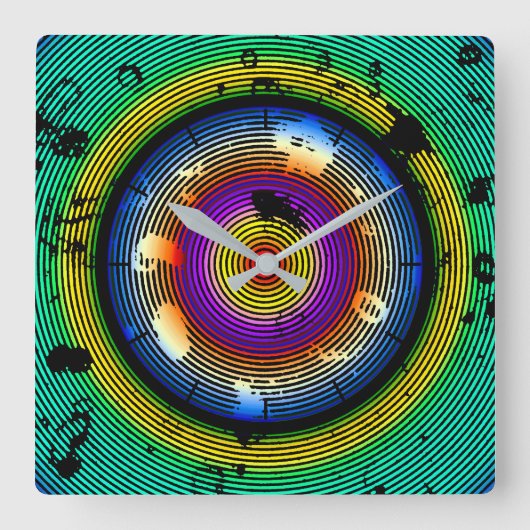 Horloge Carrée Motif Abstrait multicolore circulaire (Recto)